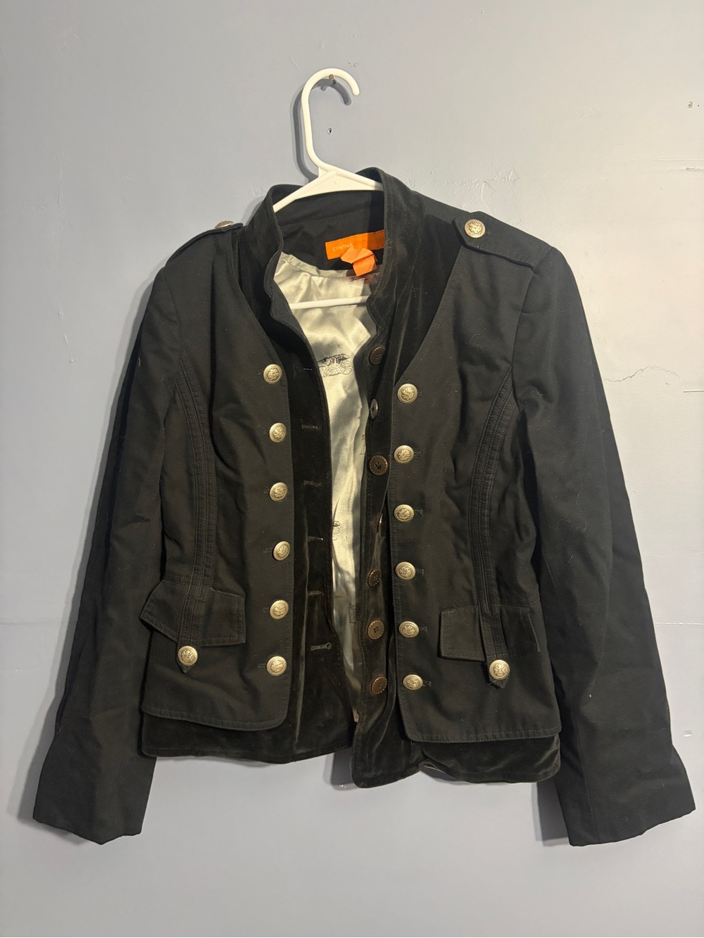Cynthia Steffe Black Military-Style Velvet-Trim Jacket